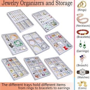 8 PCS Velvet Grey Jewelry Trays Organizer
